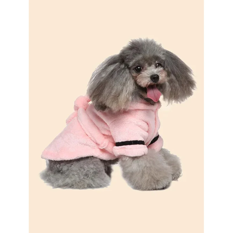 Dog bathrobe. Soft and comfortable material. Pink and adorable. Gray and fashionable.