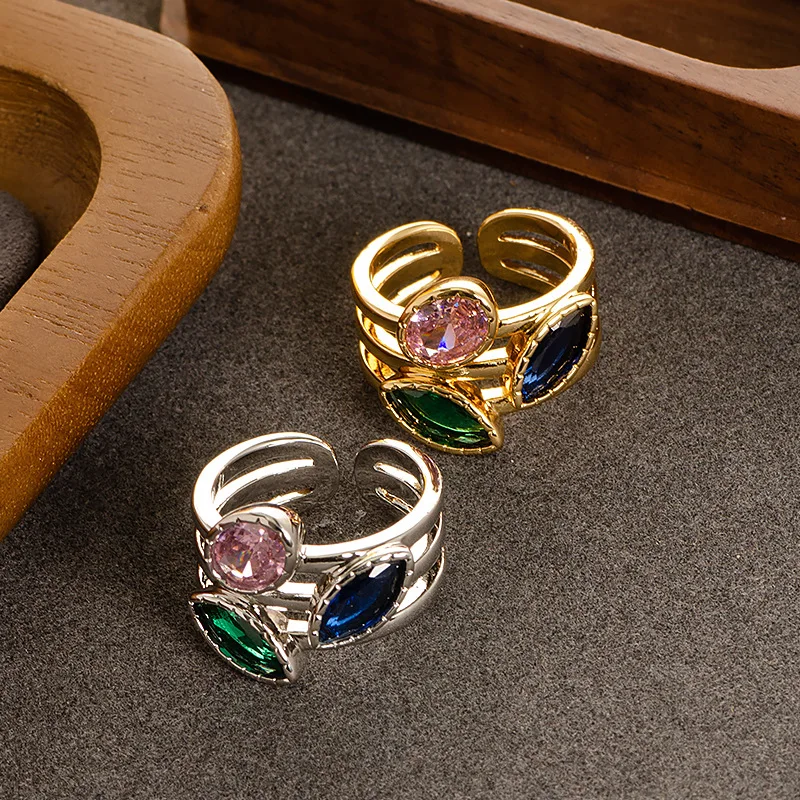 

Retro personalized zircon ring opening adjustable temperament non-fading ring