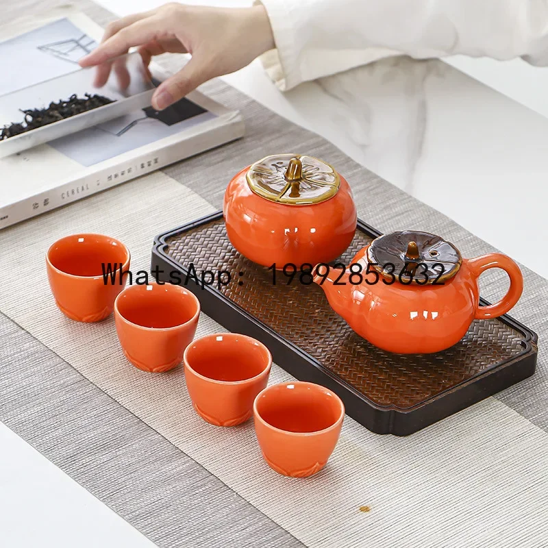 

i5.11 persimmon kung fu tea set, everything goes well ceramic tea can teapot wedding gift