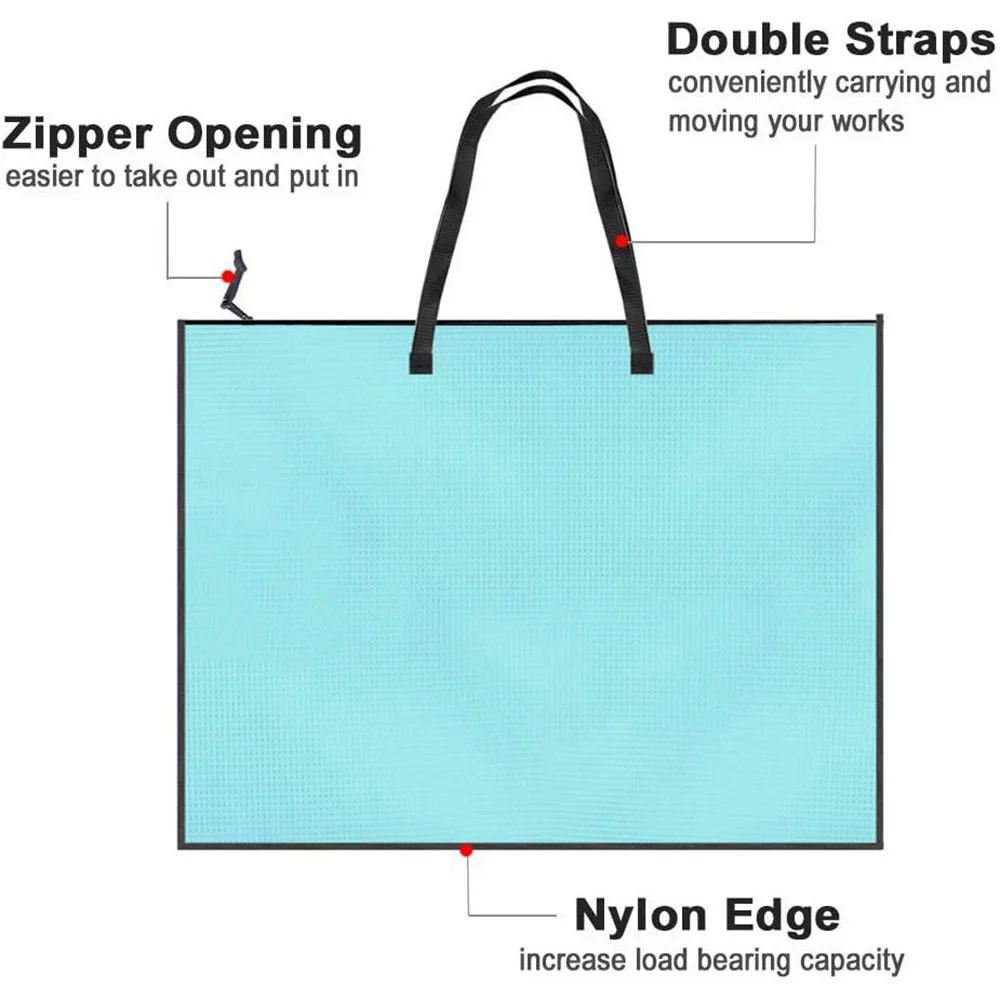 حقائب محفظة فنية مقاس 19 × 25 بوصة، حقيبة تخزين عمل فني مع مقبض ومنظمات مجلدات شبكية من الفينيل بسحاب للوحات الإعلانات، Scr