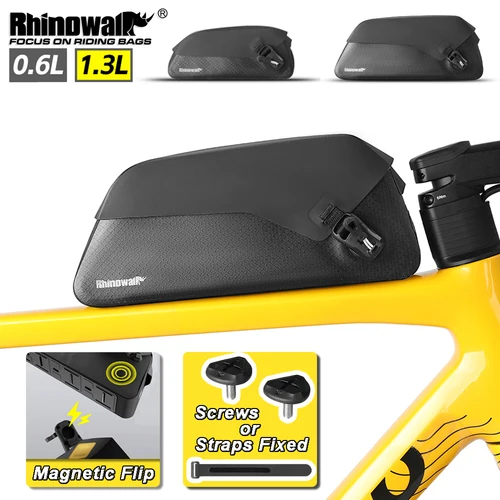 Rhinowalk-bolsa para tubo superior de bicicleta, bolsa de almacenamiento impermeable para cuadro frontal de bicicleta, tornillo y correa, viaje de ciclismo fijo para grava de carretera MTB