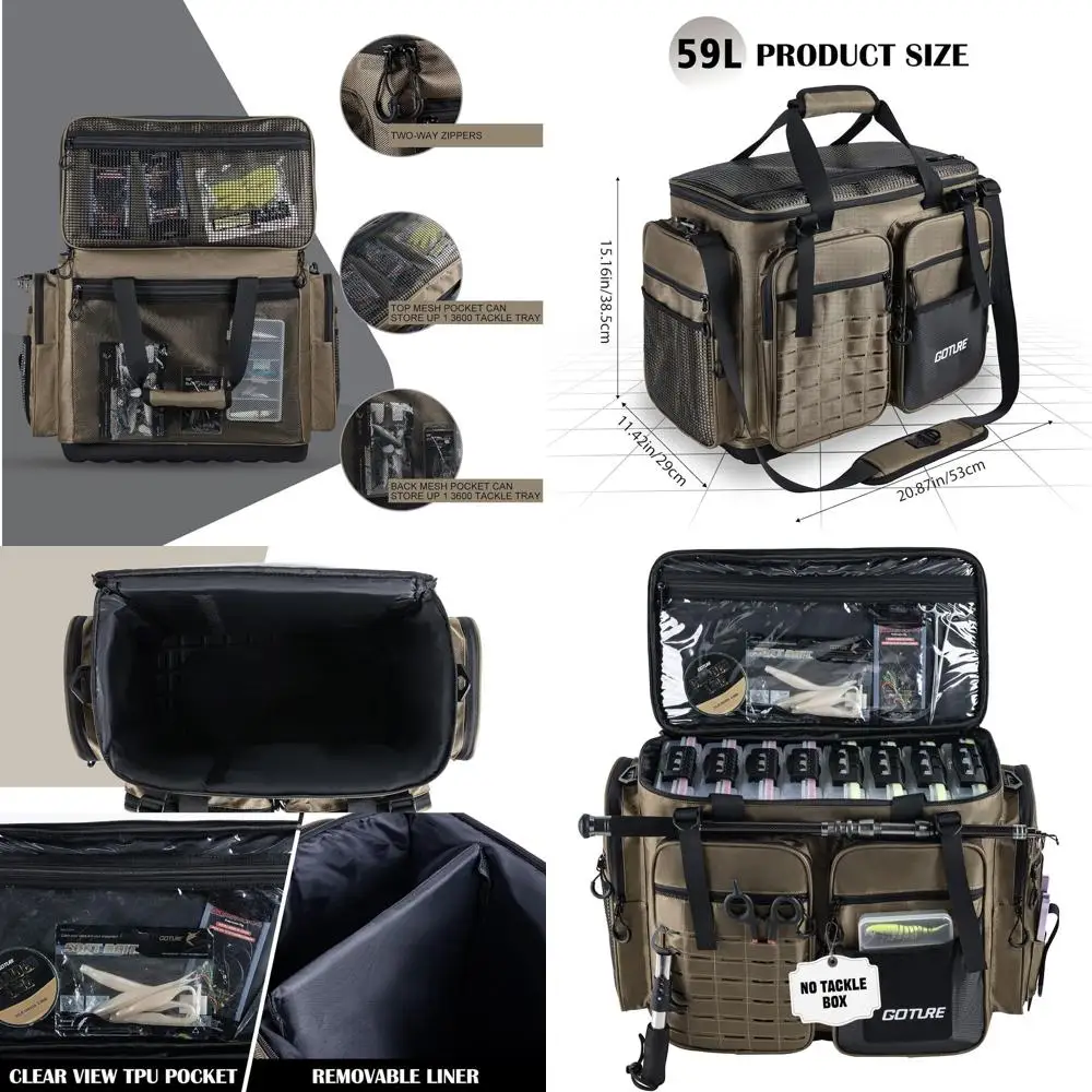 

Large Waterproof Tackle Bag for Saltwater Fishing with EVA Base, Holds 8+4PCS Tackle Trays, 20.87x11.42x15.16