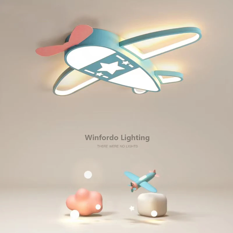 

Modern LED Aircraft Ceiling Light With Remote Dimmable Aircraft Lighting For Kids Boys Bedroom Children's Moe LightingKids' Lamp