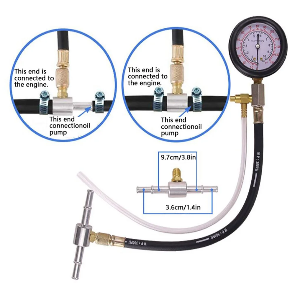 TU-114 Fuel Pressure Gauge Kit 0-140PSI Fuel Injector Injection Pump Pressure Tester Gauge Gas Oil Pressure Tool Gasoline Tester