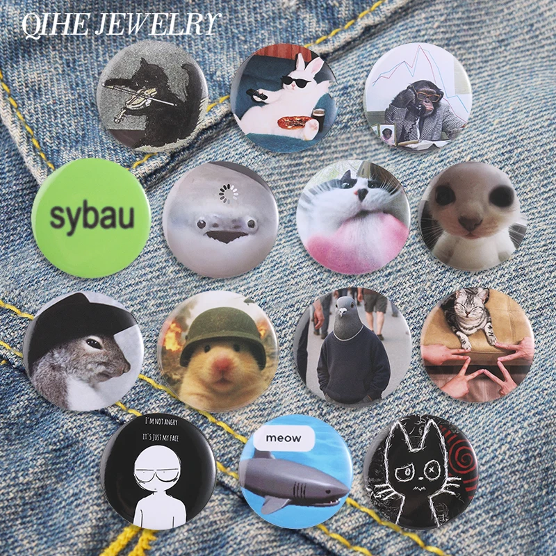 Cute Hat Cat Shark Meow Tinplate Soft Button Pin Cartoon Guitar Cat Monkey Answering The Phone Metal Brooch Lapel Badge Jewelry