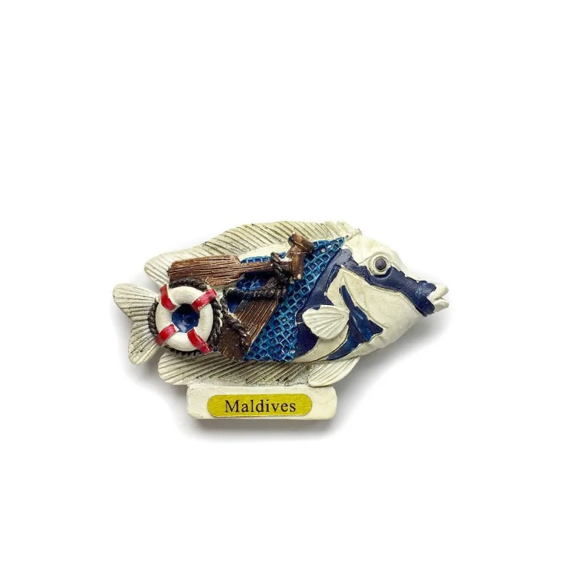 Maldives Cute Fish 3D Resin Fridge Magnet (Lifebuoy/Anchor) Souvenir Room Decoration Refrigerator Magnets