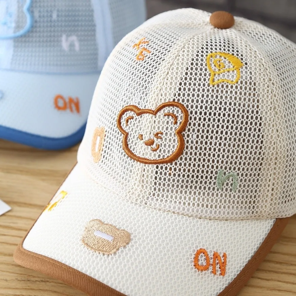 Cute Cartoon Bear Baseball Cap Mesh Breathable Adjustable Velcro Summer Hat Embroidered Lightweight Kid Sun Hat Boys Girls view 4