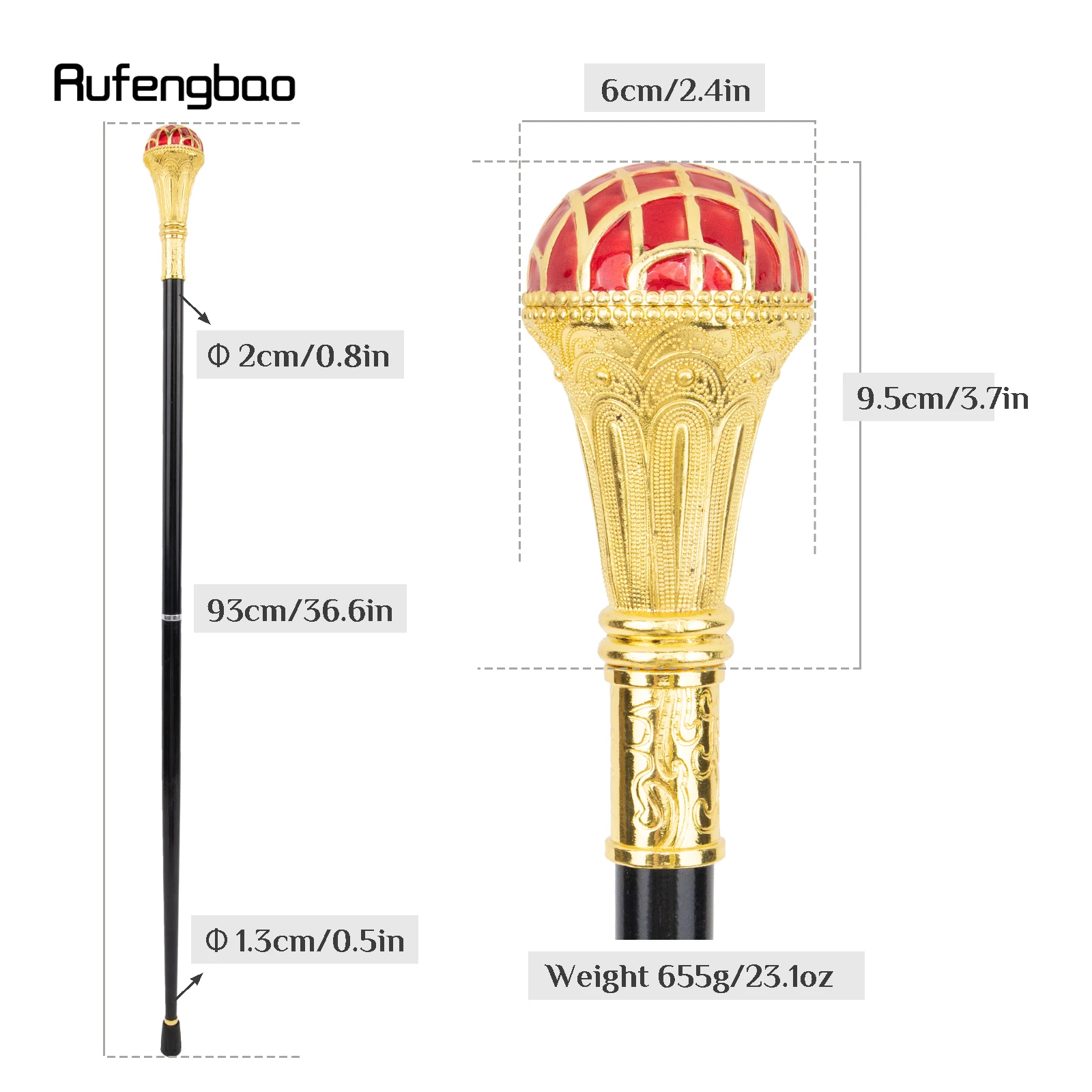 Rote Kugel Typ goldene Gehstock Mode dekorative Gehstock Gentleman elegante Cosplay Rohr knopf Crosier 93cm