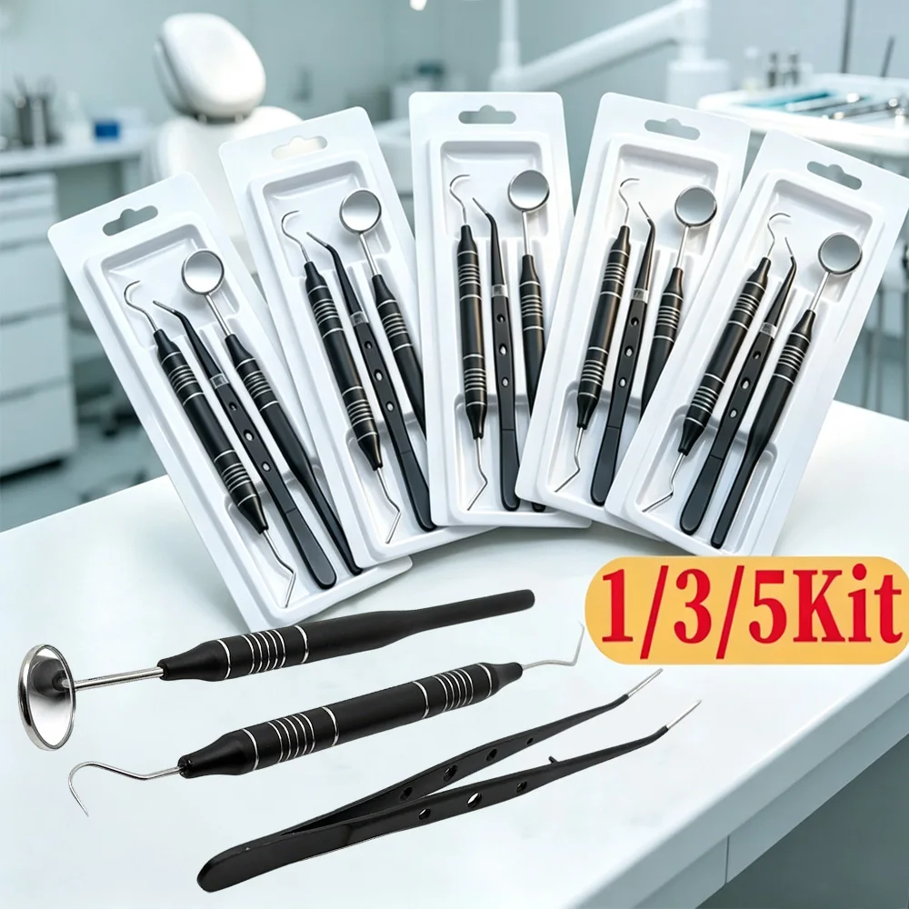 3Set/5Set Dental Care Instruments Kit Mouth Mirror Tweezers Curved Probe For Teeth Cleaning Oral Examination Dentist Tools