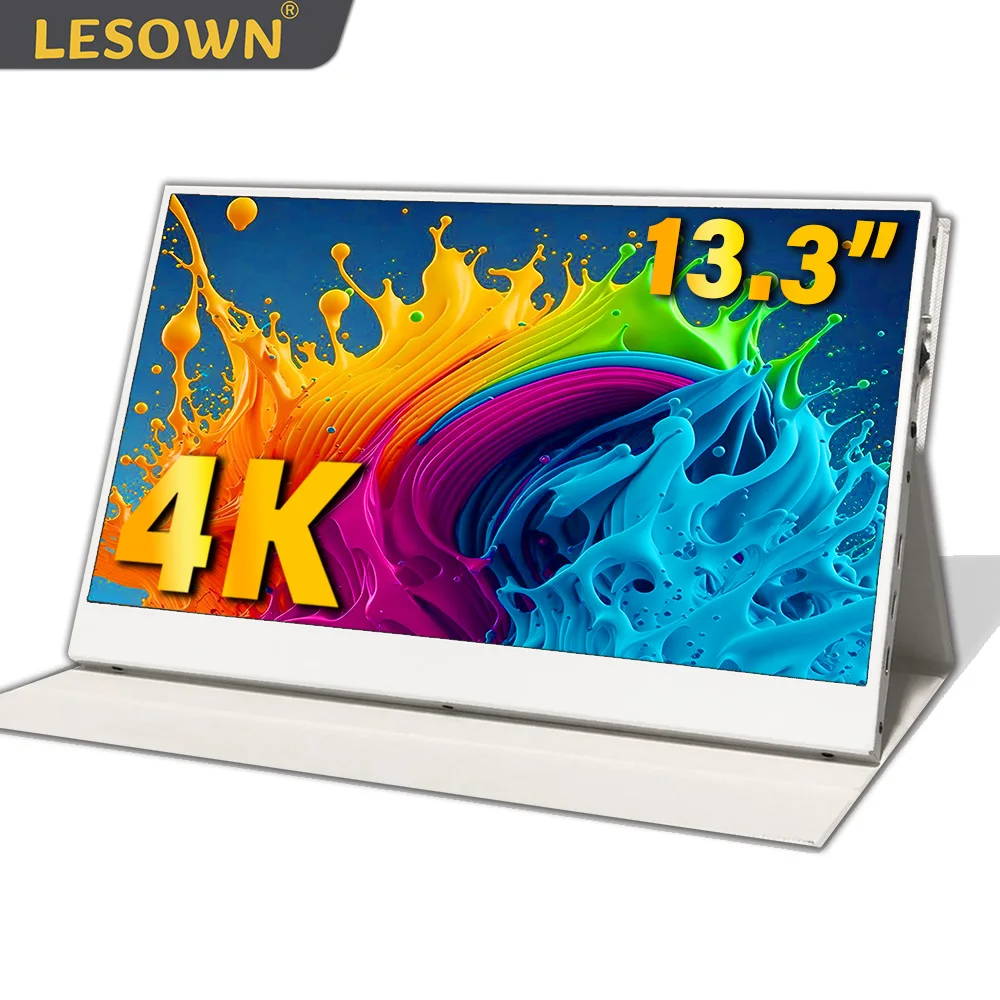 LESOWN Touch White Monitor 13.3 inch 4K UHD 3840x2160 IPS Second Screen Gaming USB C HDMI Portable Display for Laptop Xbox