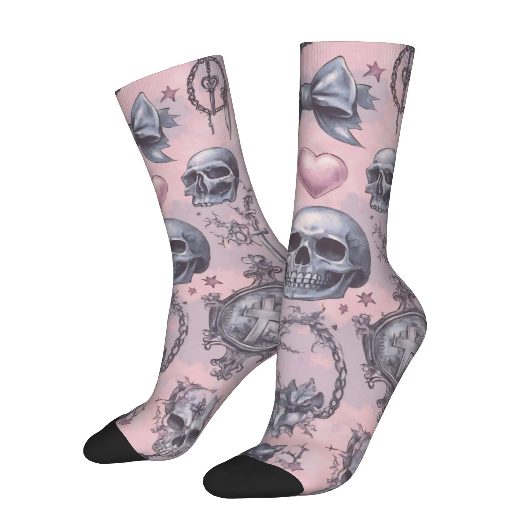 Halloween Gothic Socks Men Women Polyester Funny Happy Witchy Cross Socks Spring Summer Autumn Winter Middle Tube Socks Gift