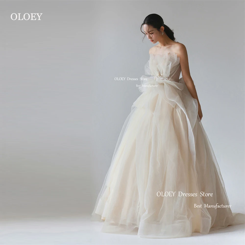 OLOEY 2024 Exquisite Korea Wedding Dress Pleats Tulle A-Line Strapless Customized Bridal Gown Floor Length Lace Up Back