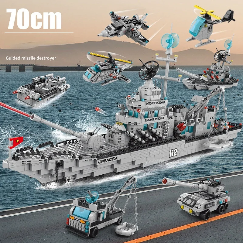 1560pcs Model Warships Building Blocks Construction Navy Battleship Army Boat Aircraft Bricks Toys for Children Gift