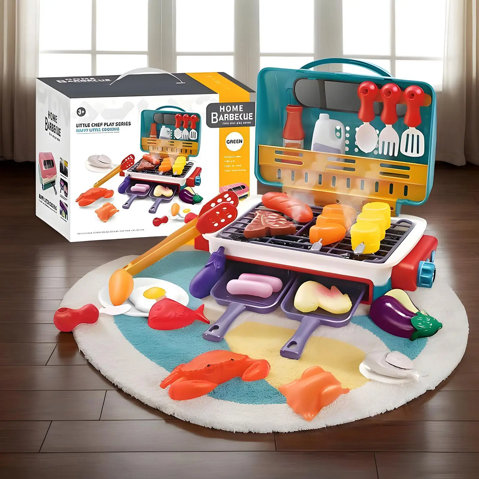 Kinderen spelen keukenspeelgoed Zintuiglijke fantasieset met zinderend geluid en licht barbecuespeelgoed voor peuterjongens, meisjes, kinderen