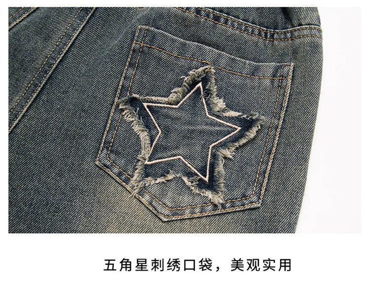 5-14 Jahre Frühling Herbst Mädchen-Jeans, modische Retro- und Vintage-Hose mit fünfzackigem Sternmuster und Stickerei, weit geschnittene Hose für Teenager-Mädchen – Detail 25