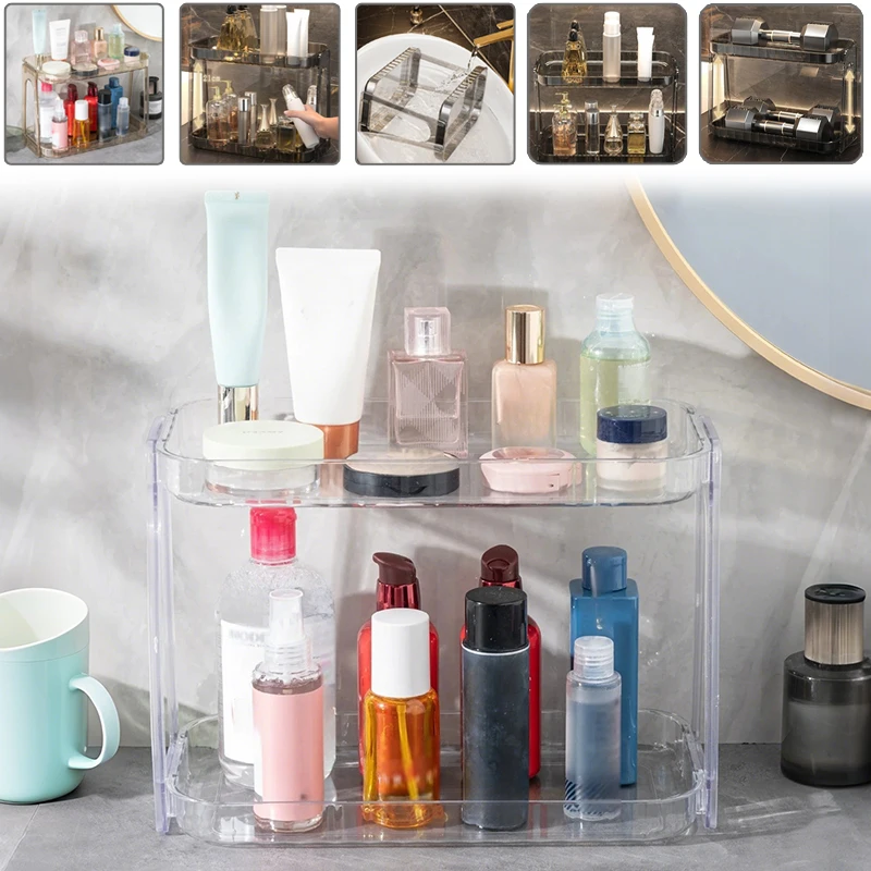 

1PC Toilet Double Layer Storage Rack Bathroom Organizer Shelf PET Transparent Large Capacity Desktop Skincare Display Stand 거치대