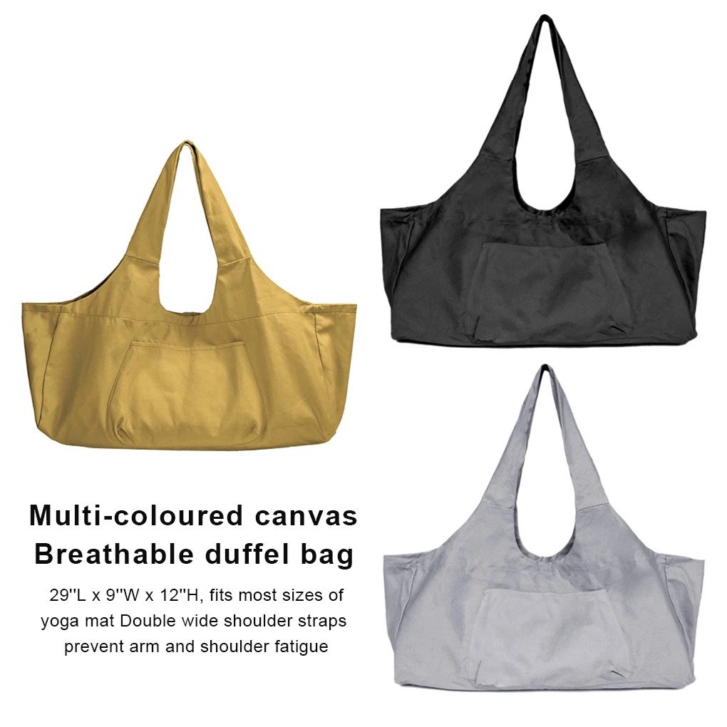 Canvas Yoga Mat Bag Large Capacity Storage Pouch Portable Sports Fitness Shoulder Tote Shopping Organizer Pocket