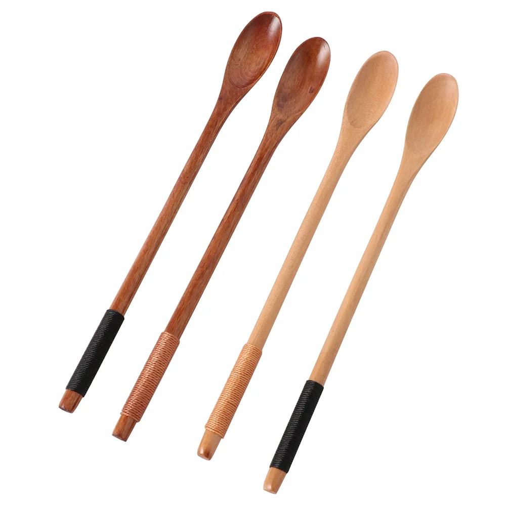 Wooden spoons Natural Long Thin Handle Stirring Wood Spoons for Drink Dessert Honey Coffee Mixing Spoons Kitchen Tools Tableware