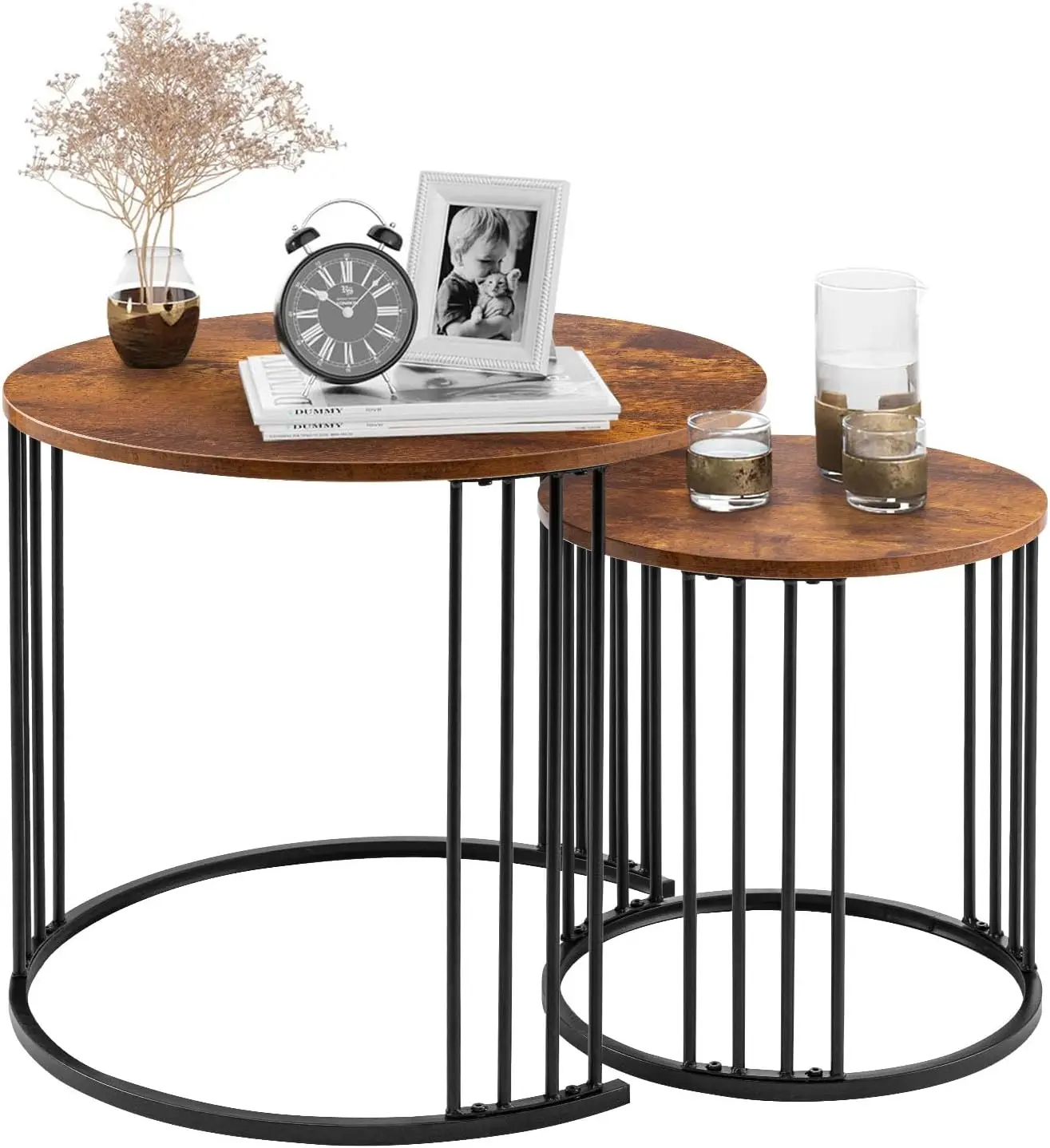 

Nesting Coffee Table Set of 2, Round Table, Morden End Side Table Night Stand for Bedroom Dining Room (Brown)