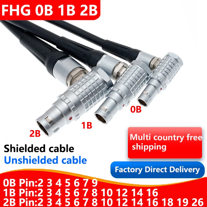 FHG 0B 1B 2B L90°Male plug, standard welded PVC cable, , 1m, 2m, shielded and unshielded cables, customizable connector