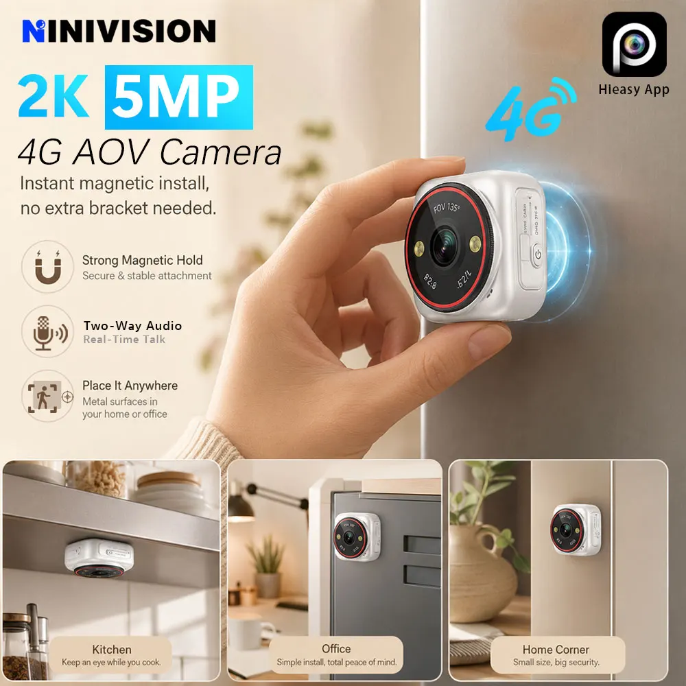 5MP 4G AOV Magnetic Security Camera Mini Pocket 2K HD Two-Way Audio Motion Detection Waterproof Battery CCTV Surveillance Camera