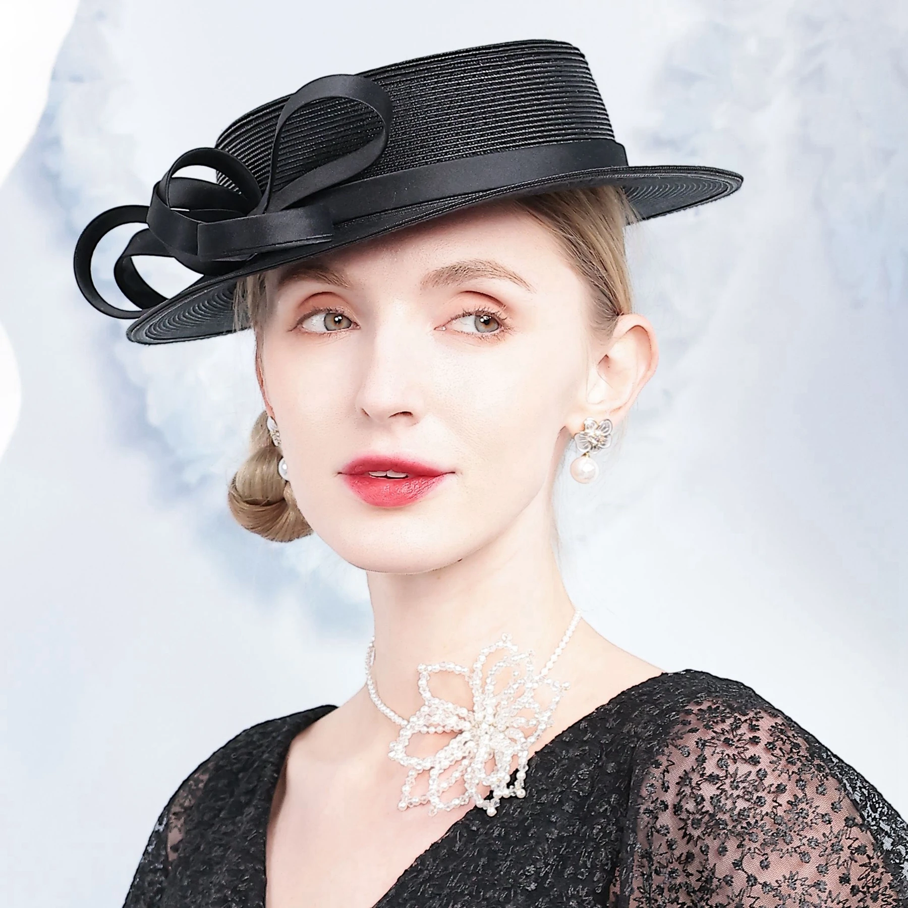 FS Black White Straw Kentucky Derby Cap Summer Women Sun Hats Vintage Tea Party Fascinators Hats With Bowknot Chapeau Femme 2025