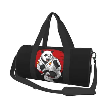 Divertida bolsa de gimnasio Panda Bear, bolsas deportivas de entrenamiento de viaje para Karate, Taekwondo, pareja personalizada con zapatos, bolsa de Fitness Retro, bolsos portátiles