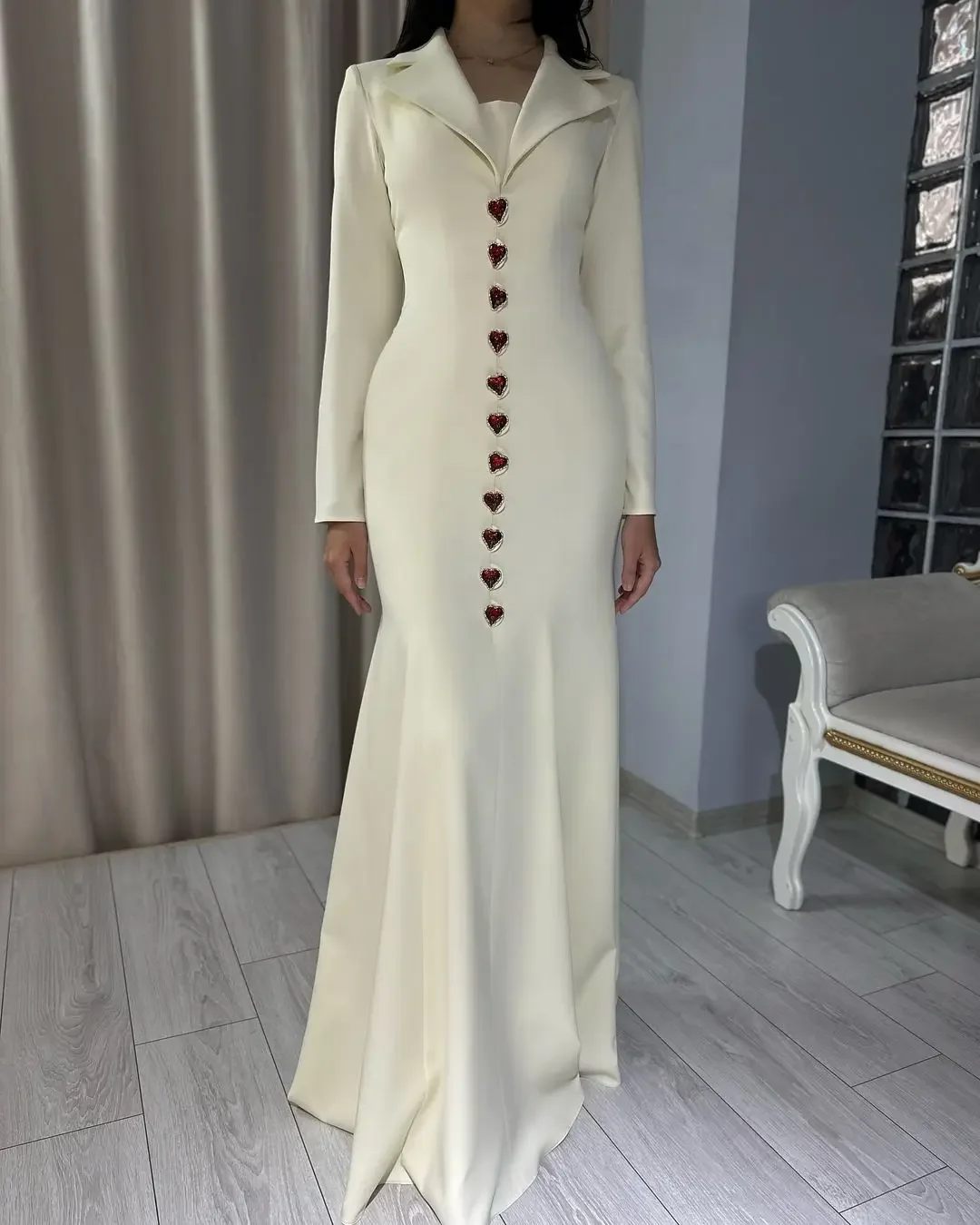 

Customized Elegant Mermaid Long Sleeves Evening Dresses Pleated Beadings Floor Length Prom Dresses Party Dresses for Special Ocn