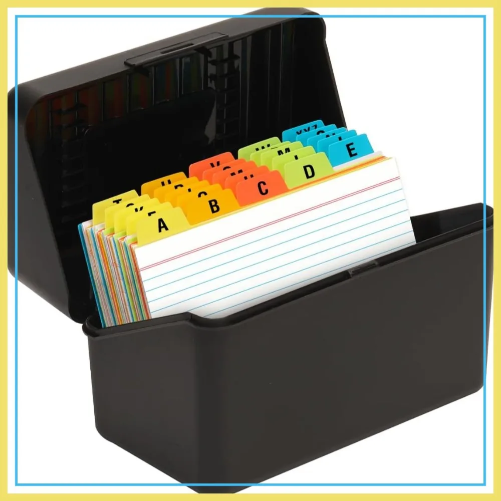 

4x6 Index Card Holder with 100 Heavyweight Ruled Index Cards and 25 Plastic Dividers, Black