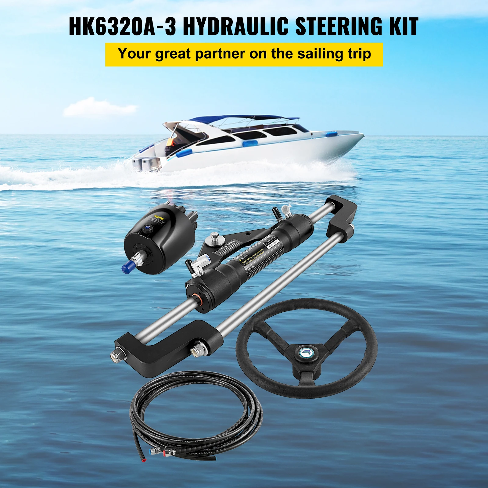 VEVOR 300HP Hydraulic Steering Kit with 20 Feet Hydraulic Steering Hose for Boat Steering System for center console boats