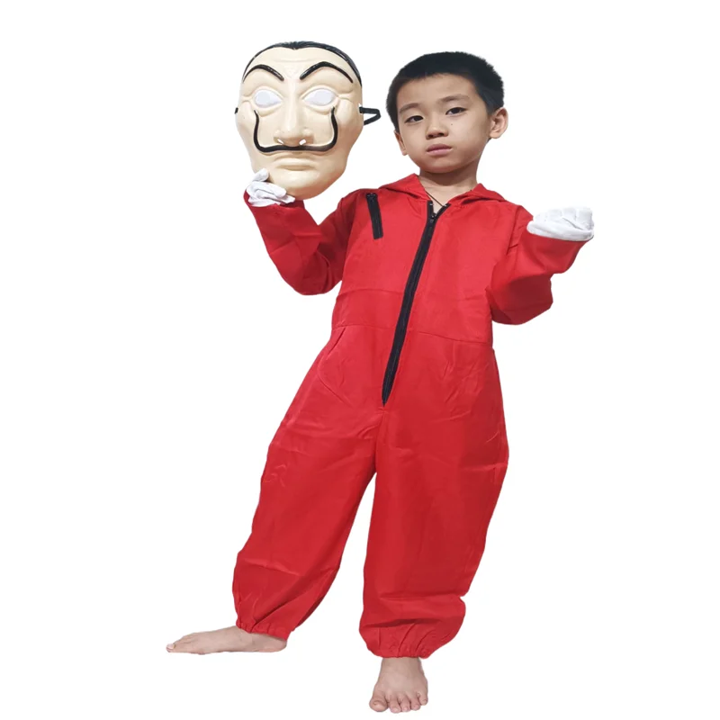 Anime Unisex Volwassenen Meisjes Man Rode Jumpsuit Masker Kostuum Met Kap Kostuum Voor Halloween Cosplay Robber Party Pak 115-3xl Maat