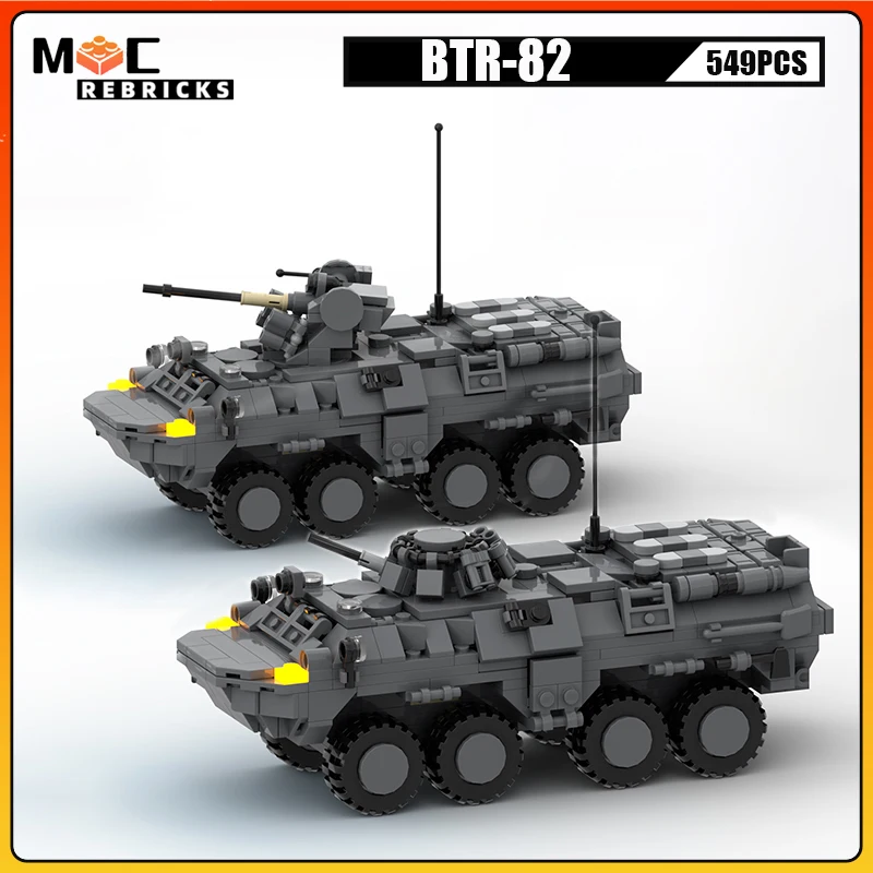 Armas militares forças armadas veículo BTR-82 conjunto moc bloco de construção ww2 pessoal transportadora modelo tijolos brinquedos crianças presente natal