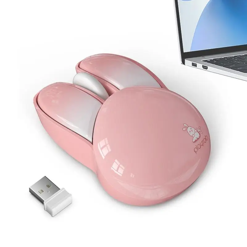 Cute Bunny Mouse Rabbit Mouse Cordless Soundless Small Funny Mice For PC Laptop Desktop Computer 2.4G Battery Powered For Kids