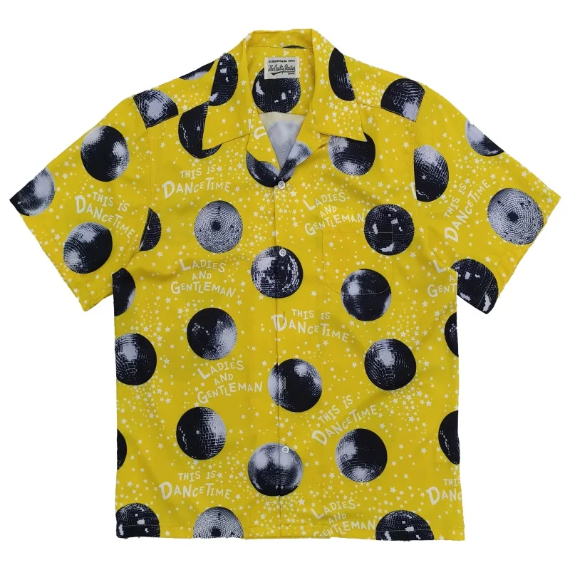 Mens Womens Trendy WACKO MARIA High Street Vintage Summer Full Print Mirror Ball Pattern Hawaii Short Sleeve Shirt