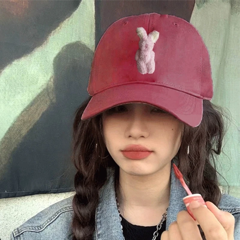 3 Color Fashion Adjustable Baseball Cap Adults Summer Hats for Women Girls Hat Cute Plush Rabbit Toy Protections Hat