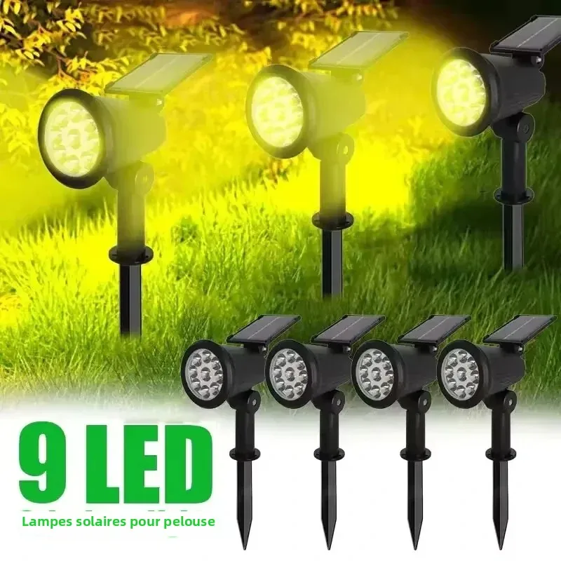 Projecteurs solaires à 9 LED, étanches IP65 pour l'extérieur, spots, luminosité réglable pour jardin, arrière-cour, allée, Patio, décoration de la loi