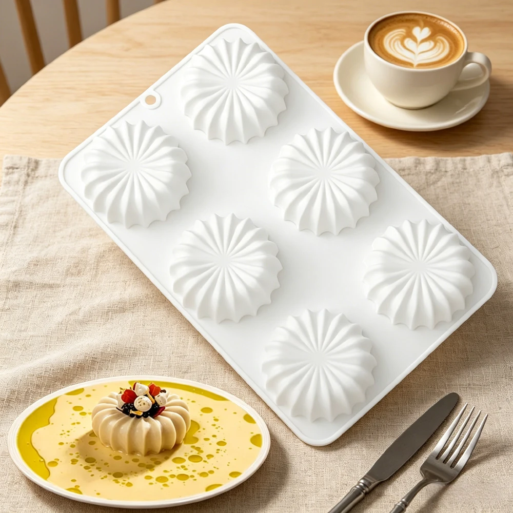 6-Cell Serrated Edge Oblate Shape Silicone French Mousse Cake Mold Chocolate Mould Soap Mold Dessert Tools Kitchen Bakeware