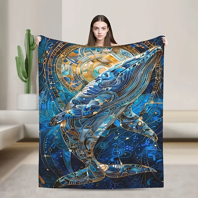 

Whimsical Mechanical Whale Flannel Blanket-Ideal for BedroomDormCarOutdoorSofaTravelOfficeCampingMachine Washable,100% Polyester