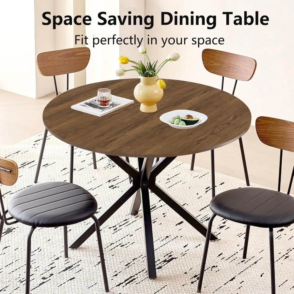 expandable round dining table for 4-6, modern kitchen oval table with removable leaf for space-saving