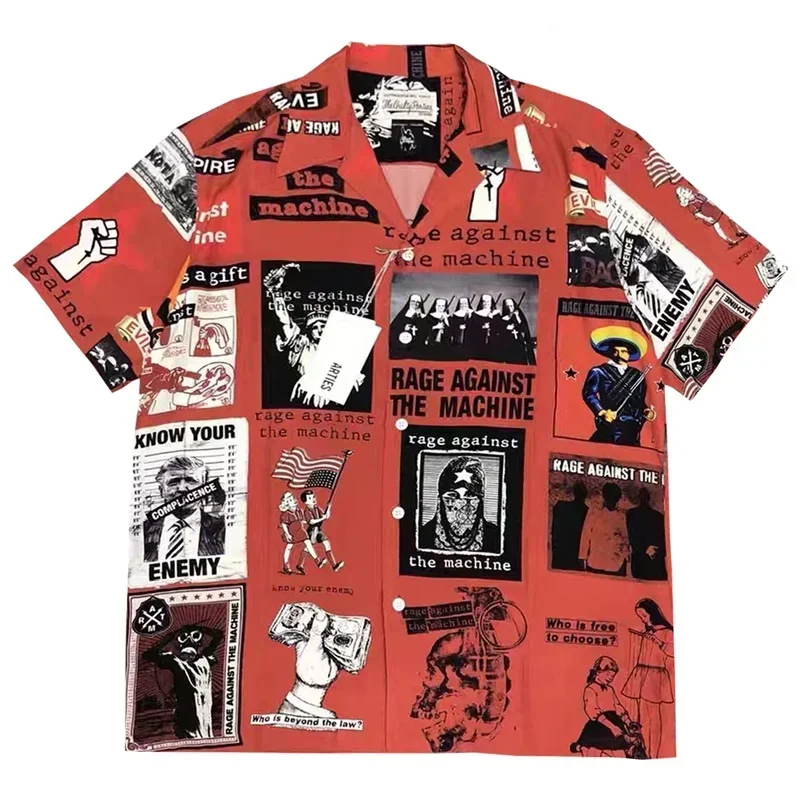 Classics WACKO MARIA Poster Pattern Loose Print RAGE AGAINST THE