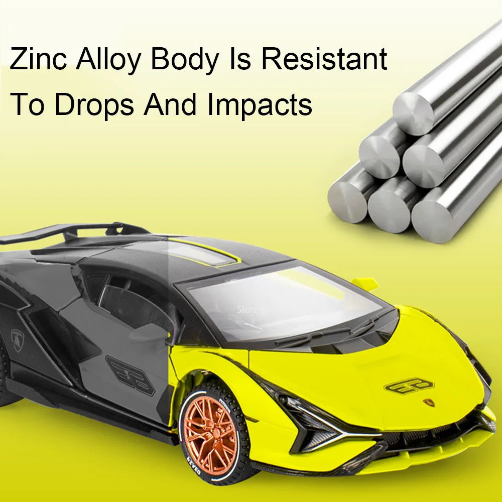 Scala 1:32 Sian Revuelto Modello di auto sportiva Giocattolo Musica Luce Tirare indietro Supercar Forbici Porte Modelli aperti Decorazioni per la casa Decorazione