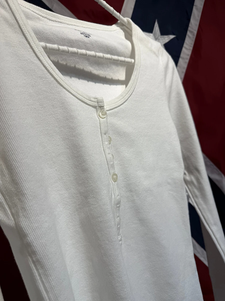 

Simple White Ribbed Slim Long Sleeve T-shirts Women Autumn Six Buttons O-Neck Cotton Tshirts Tops All-match Tees Shirt Clothes