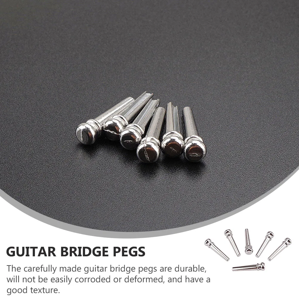 

6 Pcs String Pegs Metal Guitar Bridge Acoustic Bass Premium Silver Saddle and Nut