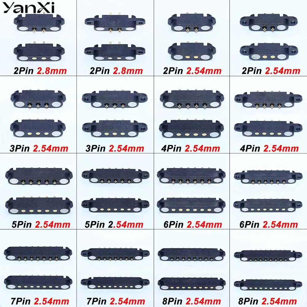 YanXi 1 Set Magnetischer Pogo-Pin-Steckverbinder 2/3/4/5/6/7/8-polig Stecker/Buchse Abstand 2,54mm/2,80mm Federkontakt DC-Stromanschluss