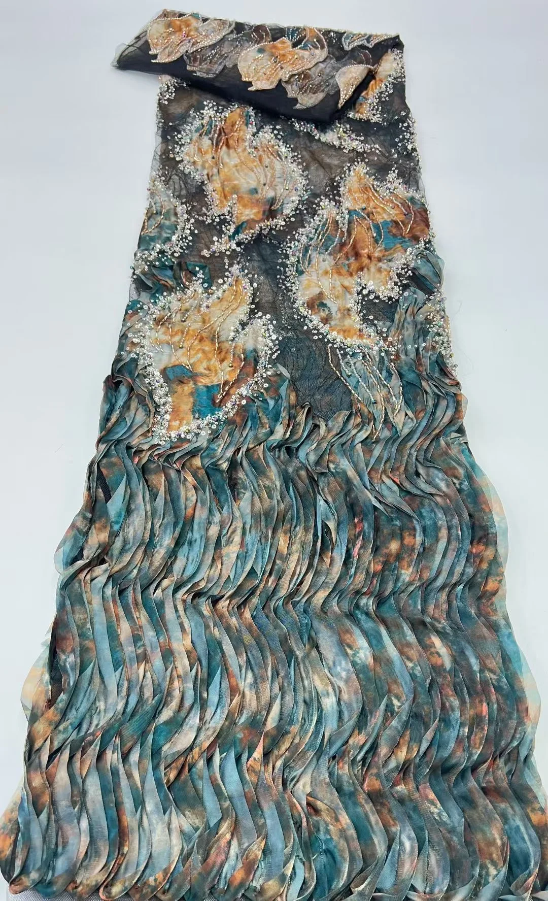 아프리카 프랑스 비즈 레이스 원단 2025 고품질 레이스 자수 나이지리아 3D 스팽글 튤 레이스 5야드 파티 드레스용