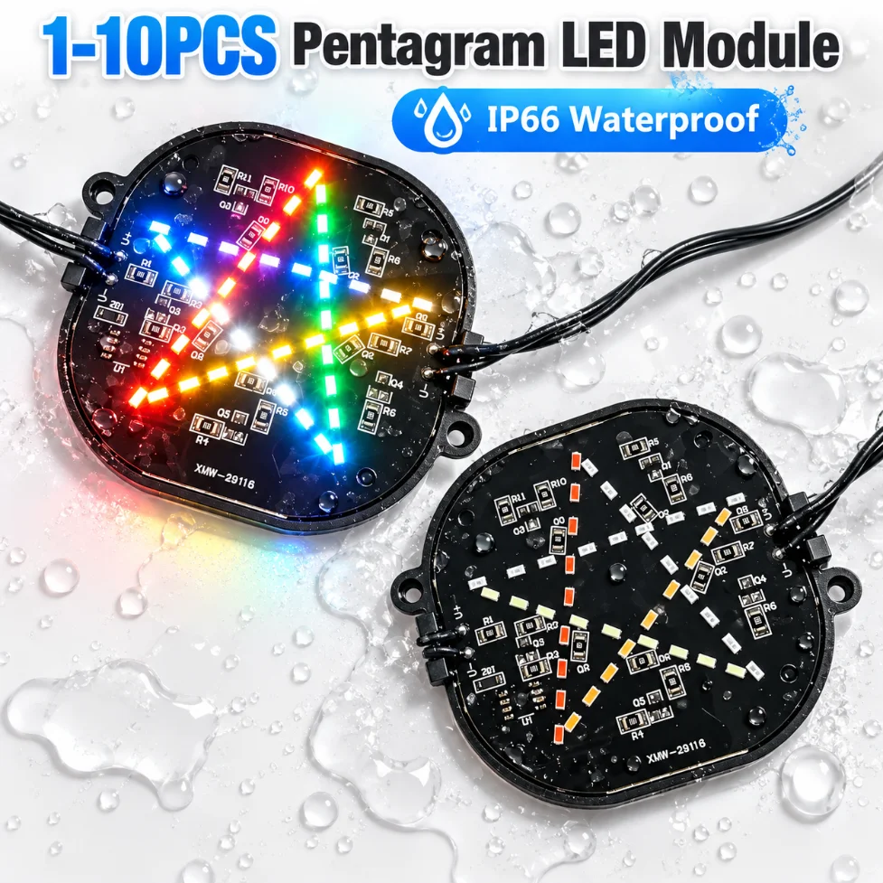 1-10PCS Pentagram LED Module 12V RGB Multicolor Flowing Light IP66 Waterproof Five-pointed Star LED Light Board for DIY Lighting