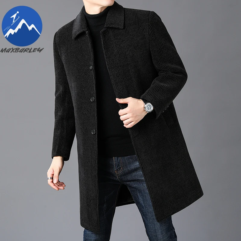 Maxbarley Korean Long Coat Men Fashion Tide Single Breasted Overcoat Man 2025 Winter New Stylish Wool Blends Trench Casual Loose