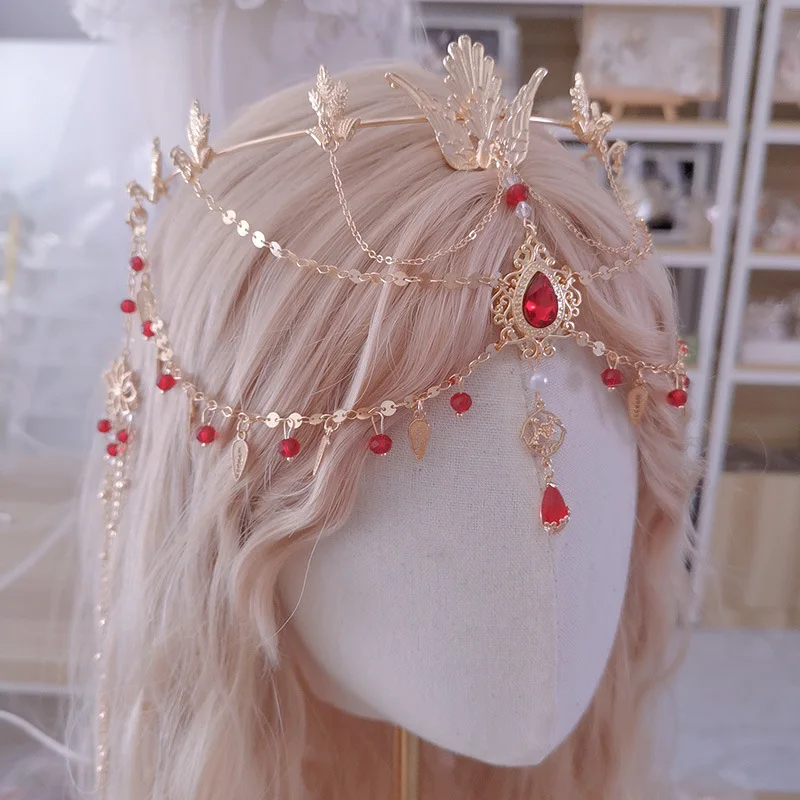 Exotic Style Tassel Tuinga Bana Headdress for Taking Photos Western Region Dance Girl Red Forehead Ornament