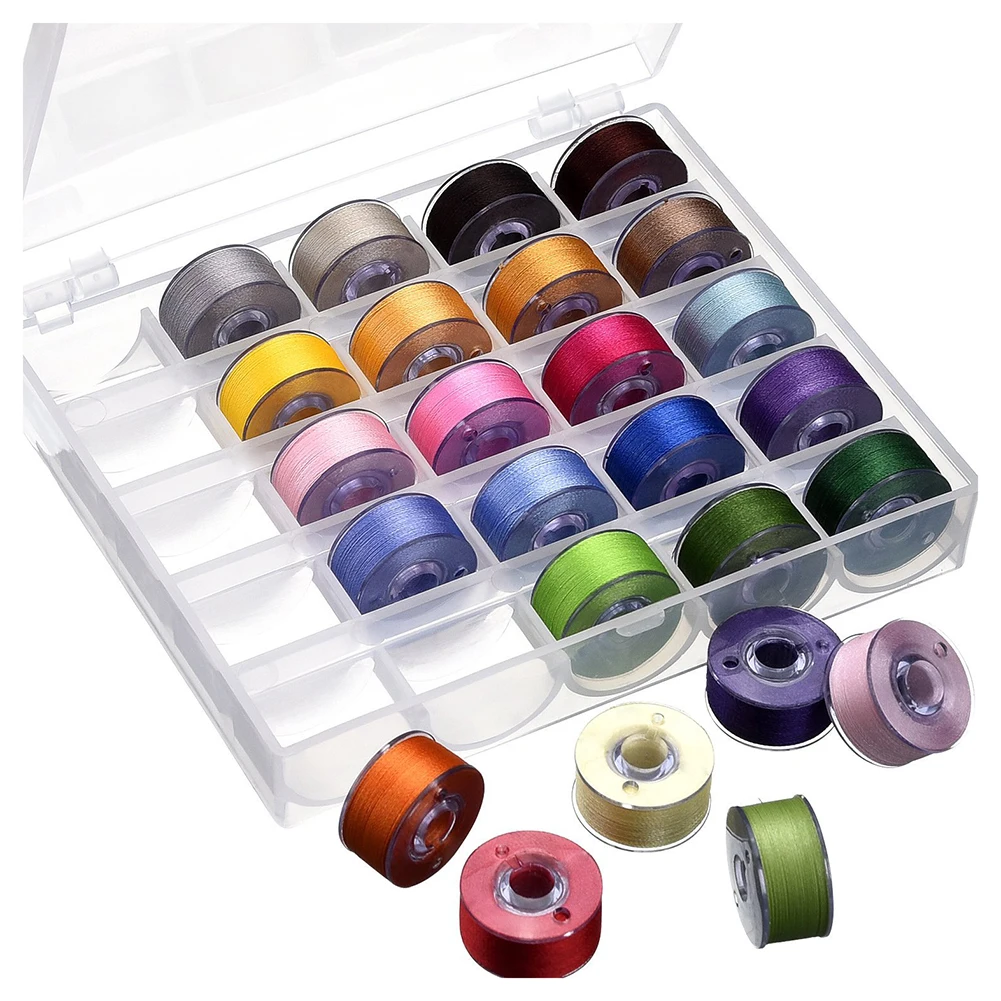 JUF-Bobbin Case Organizer with 25 Clear Sewing Machine Bobbins and Assorted Colors Sewing Thread for / / / /