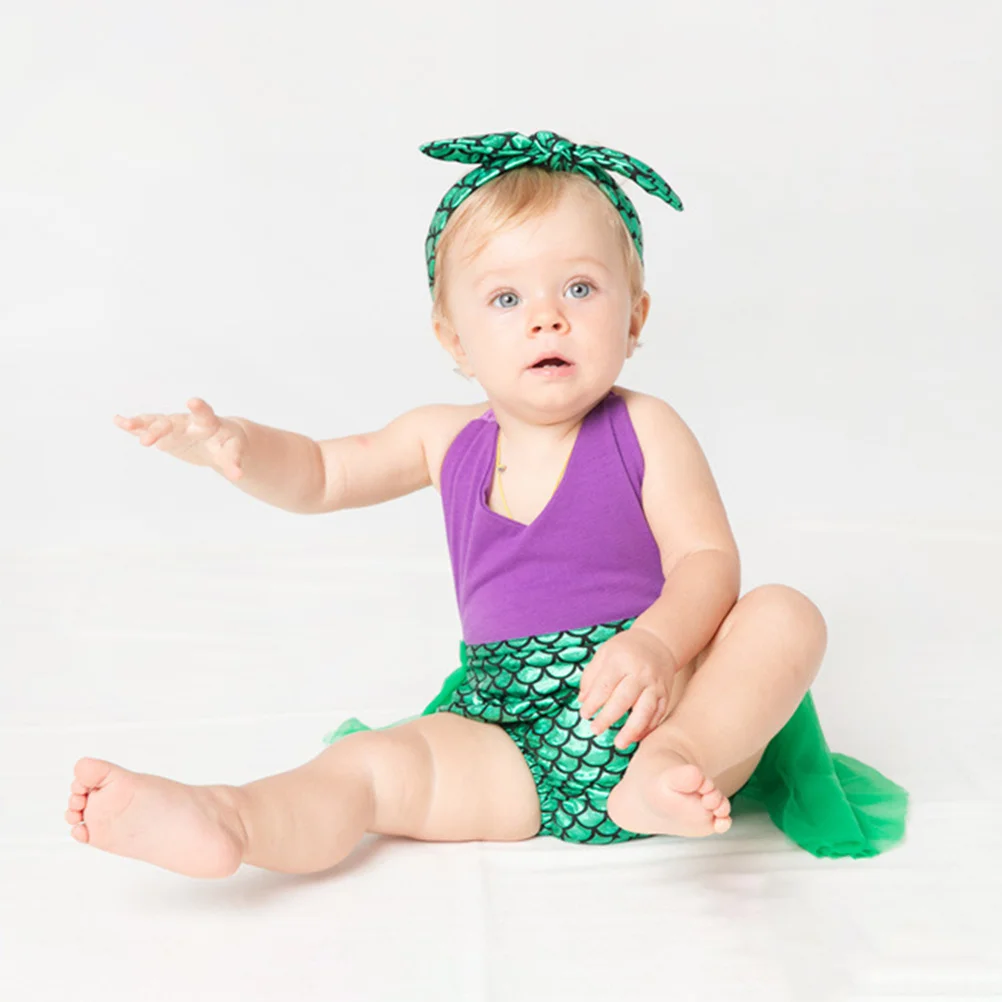 

1 set Girls Lace Suspenders Romper Skirt Mermaid Design Summer Outfit For Party Photo Shoot Baby Shower Gift Baby Girls Clothes